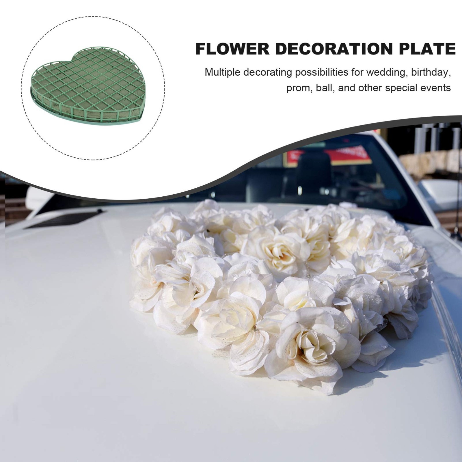 Wedding Car Floral Mud Plate Large Heart Shaped Foam Block 12.6×11.8×1.6 Inch