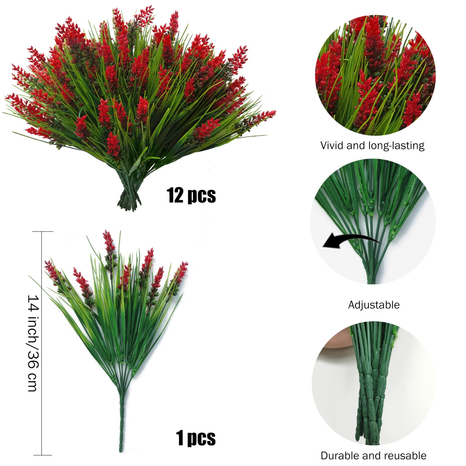 12 Bundles Artificial Plants Outdoor Fake Monkey Grass, UV Resistant Faux Pla…