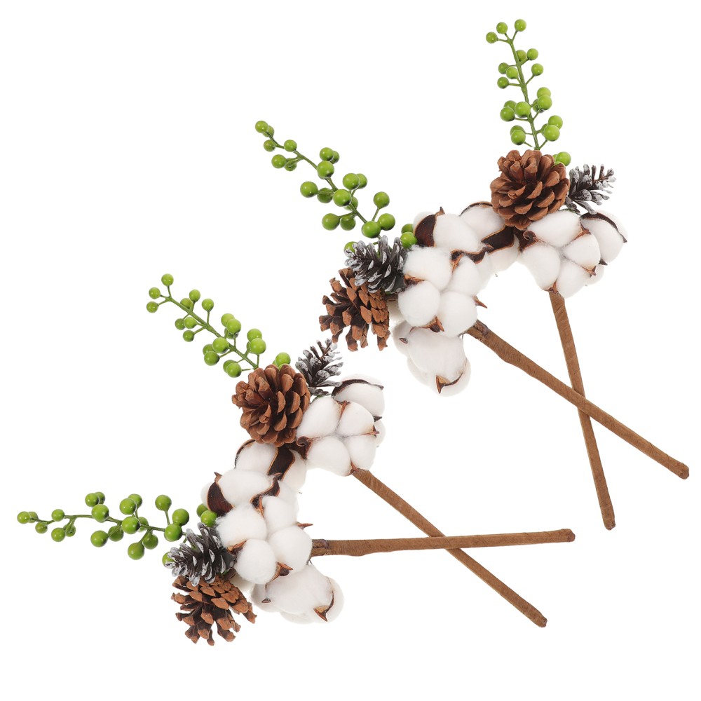 4 Pcs Cotton Stems Decor Branches Bunch Artificial Flower Picks for DIY