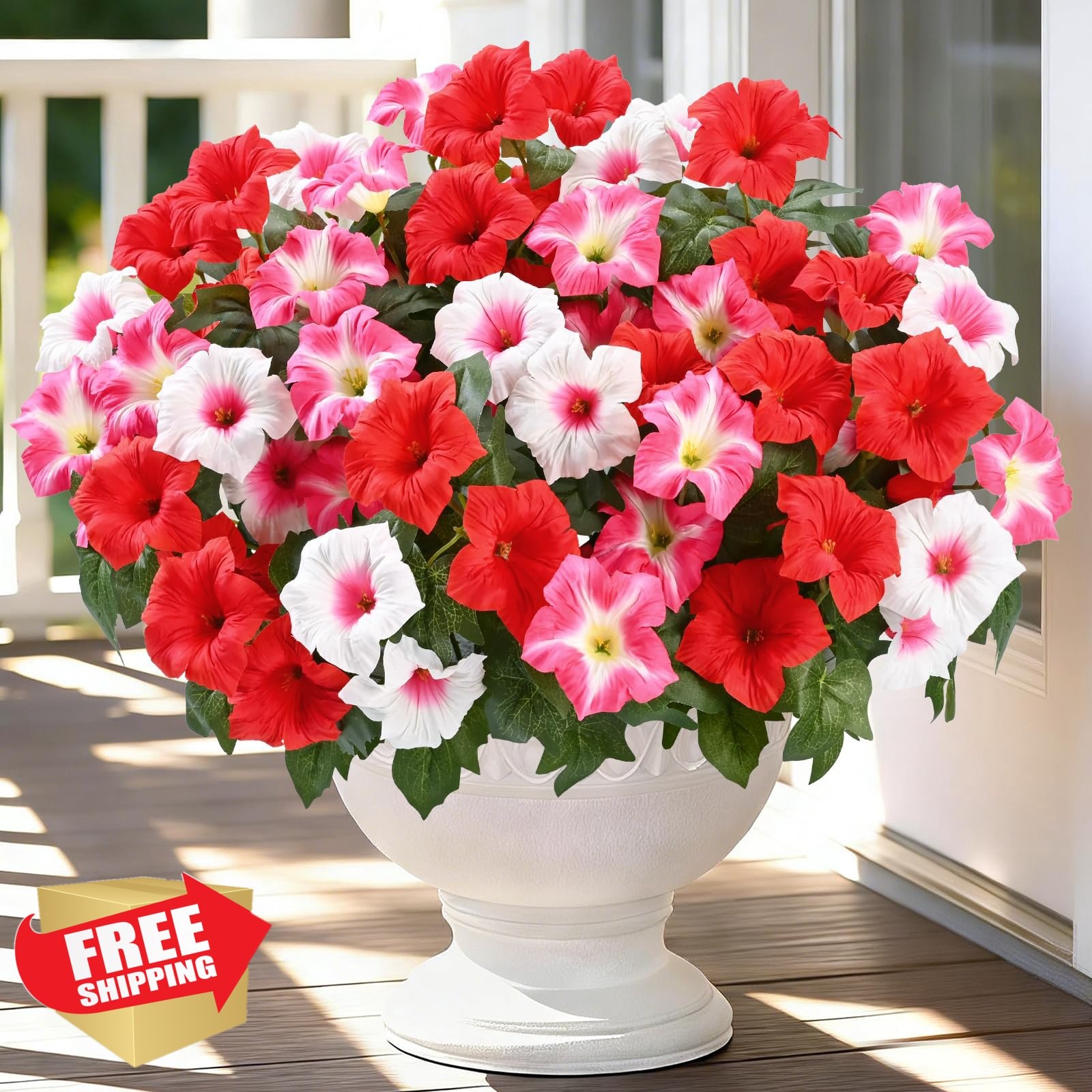 4 Bundles Red Pink White Artificial Flowers Outdoor UV Resistant