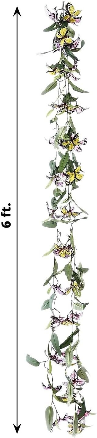 3 pcs Assorted Faux Butterfly Flower 6 ft Artificial Garlands Pink Yellow with W