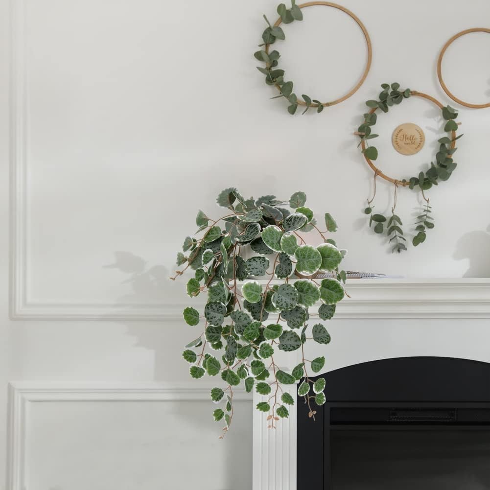 17″ Artificial String of Hearts Plant in White Ceramic Pot | faux trailing pl…