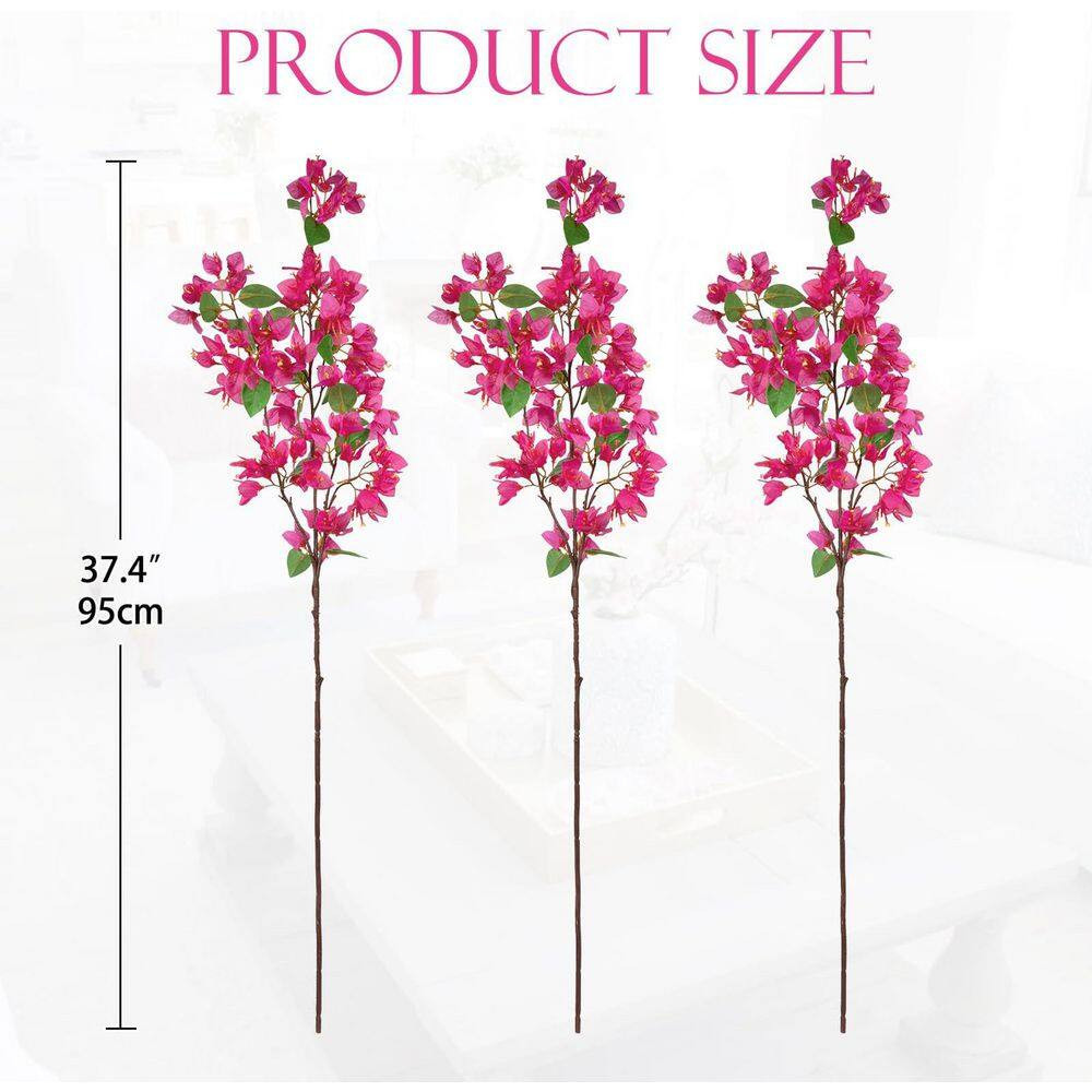 Fuchsia Artificial Bougainvillea Branch Stem 37. 4In Silk Flowers 3Pcs Pack for