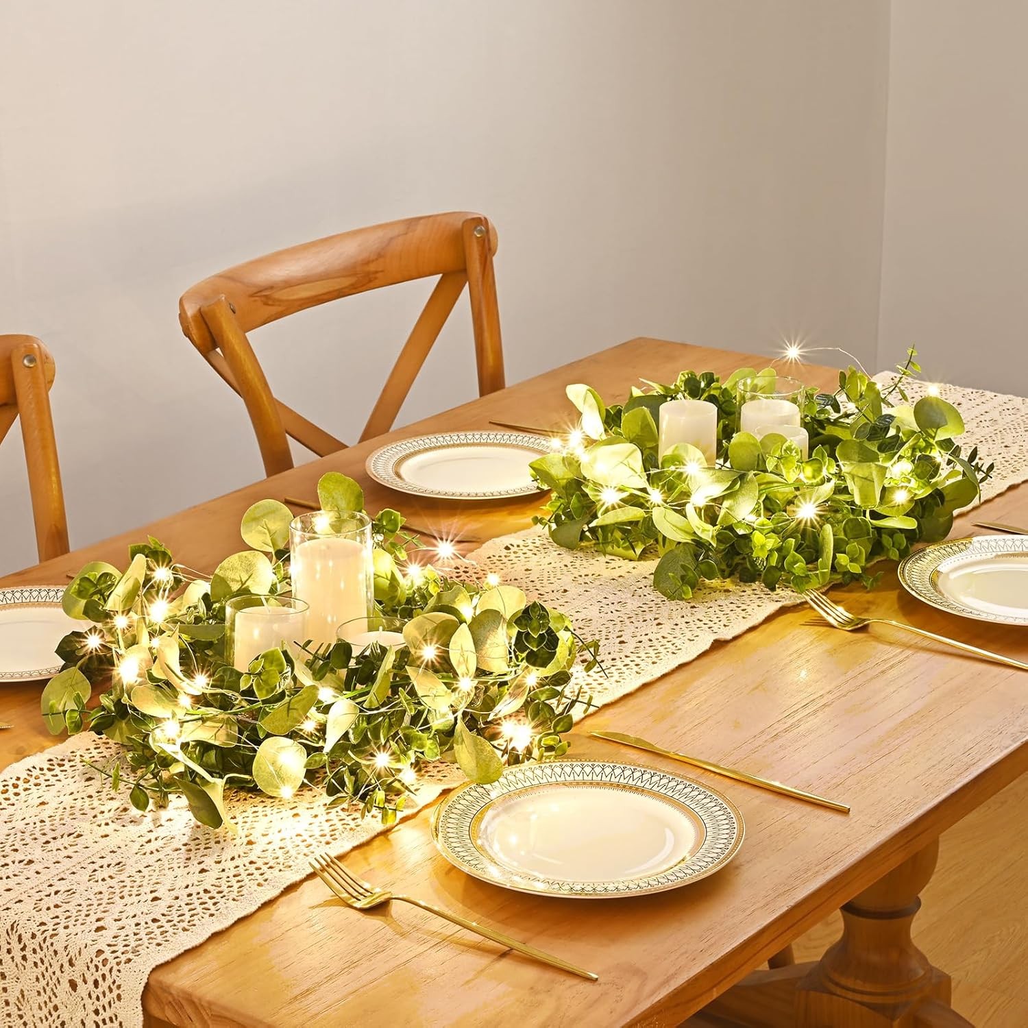 Packs 6FT Artificial Eucalyptus Garland with LED Light String, Faux Greenery