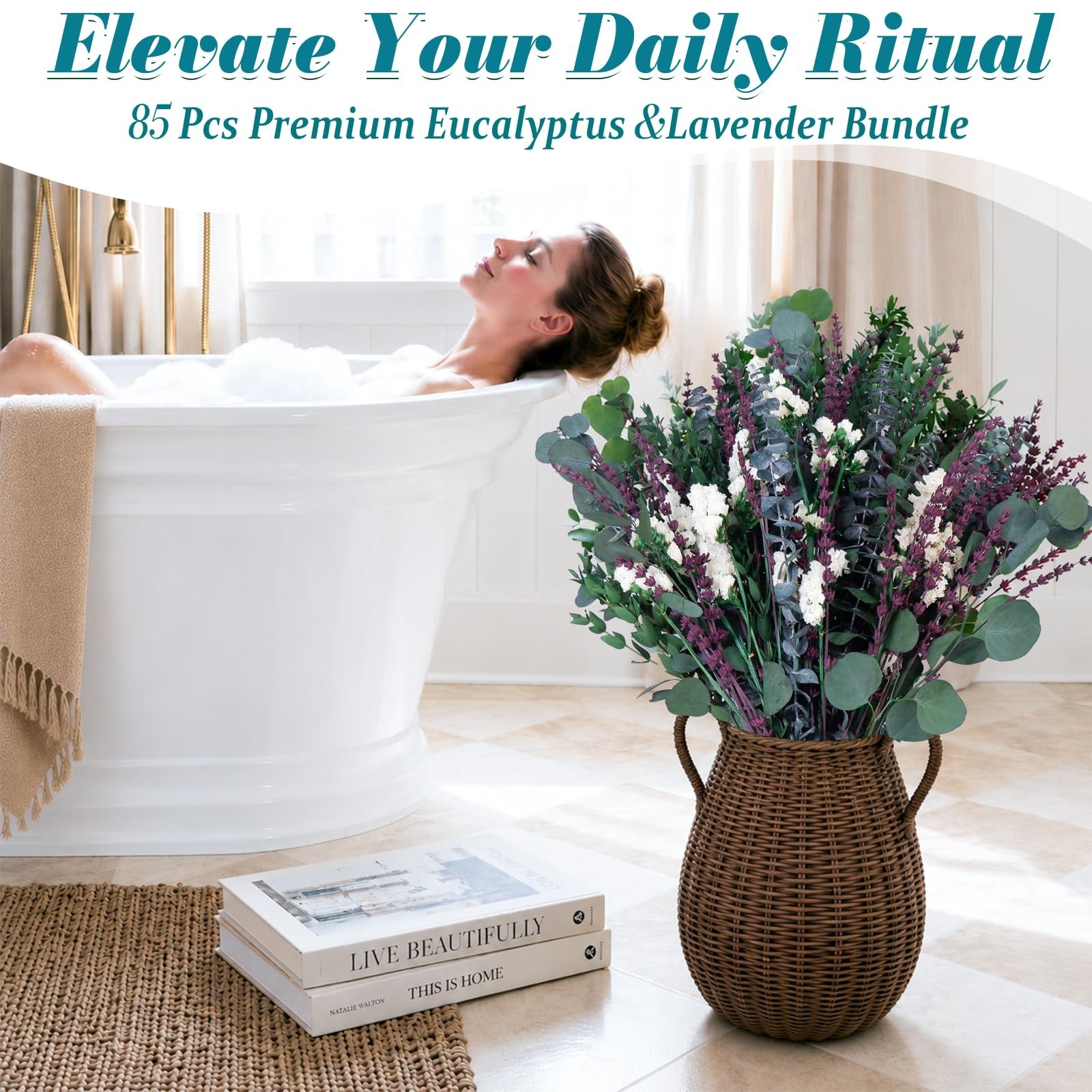 85 Pcs Dried Eucalyptus & Lavender Bundle for Shower Decor, Aromatherapy, DIY Va
