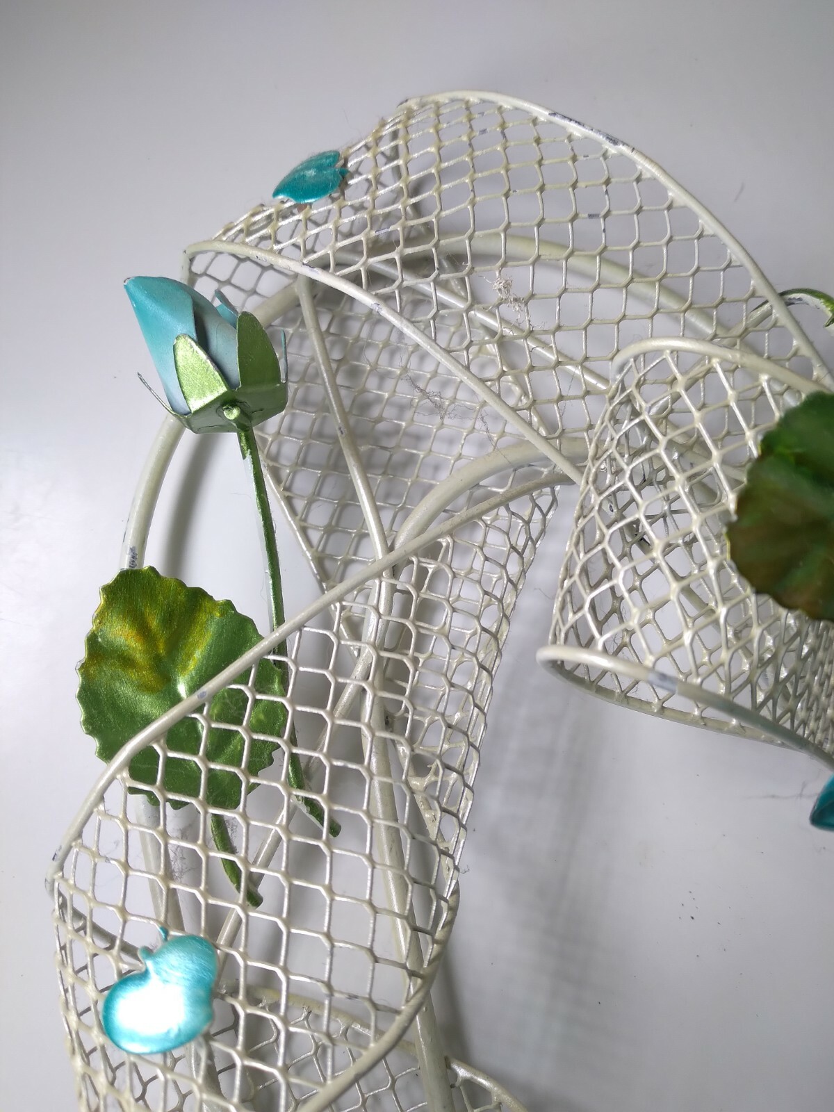 Antique Handmade Metal Wire Heart Shaped Wreath w/ Roses & Bow Wall Decor RARE