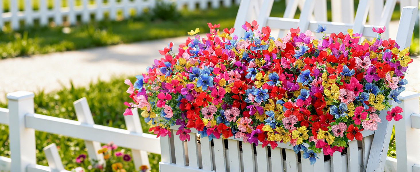 Artificial Flowers Outdoors Decoration, Fake Silk mums Eucalyptus Realistic UV