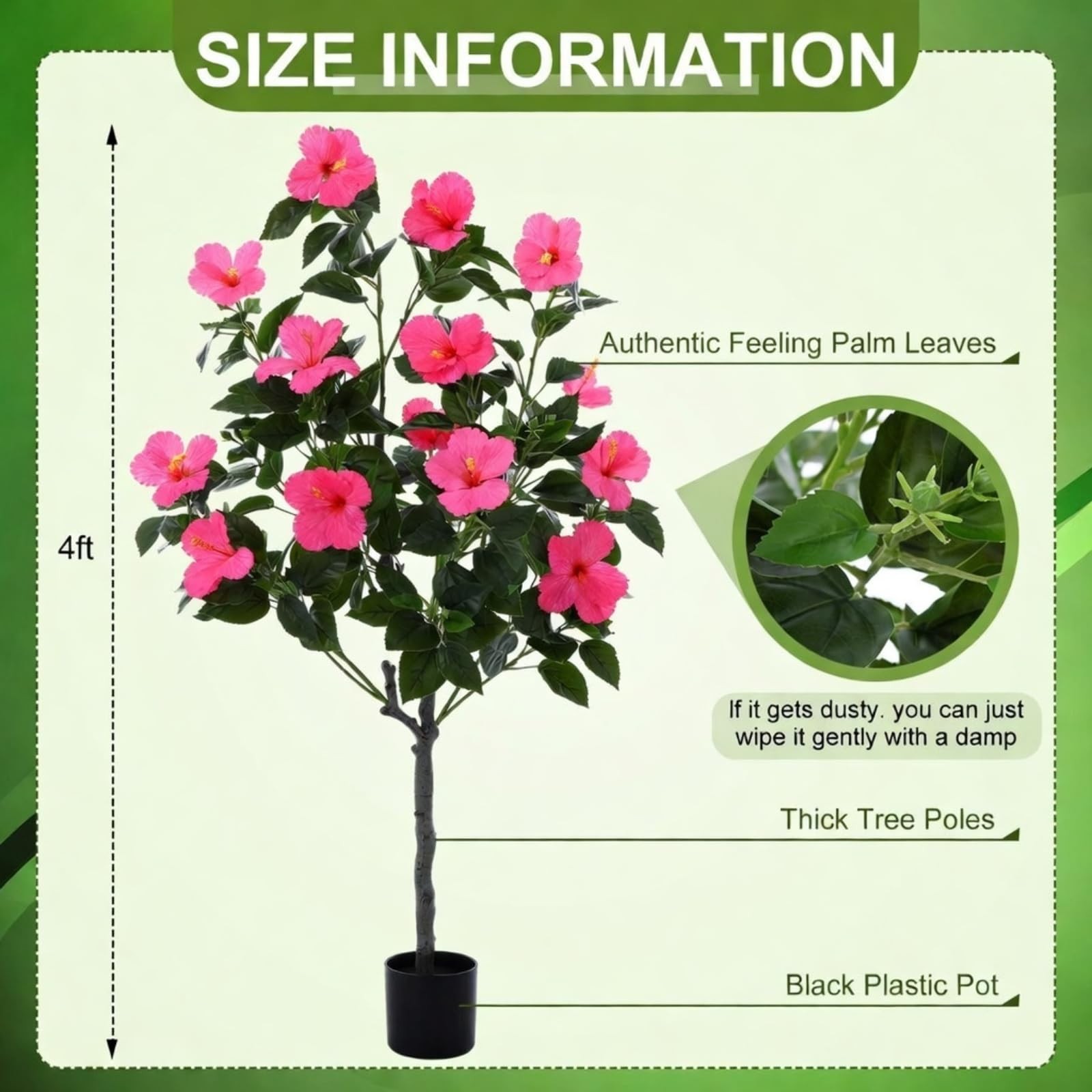 2 Pack 4 ft Artificial Hibiscus Tree Fake with 14 Flowers Hibiscus Tree with …