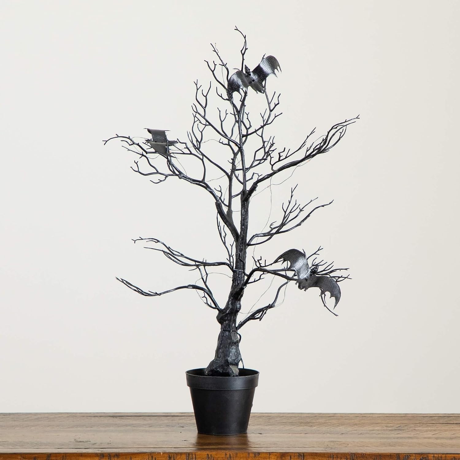 Halloween Decor Indoor Spider LED Lights Tree, 2Ft Black Spooky Bats