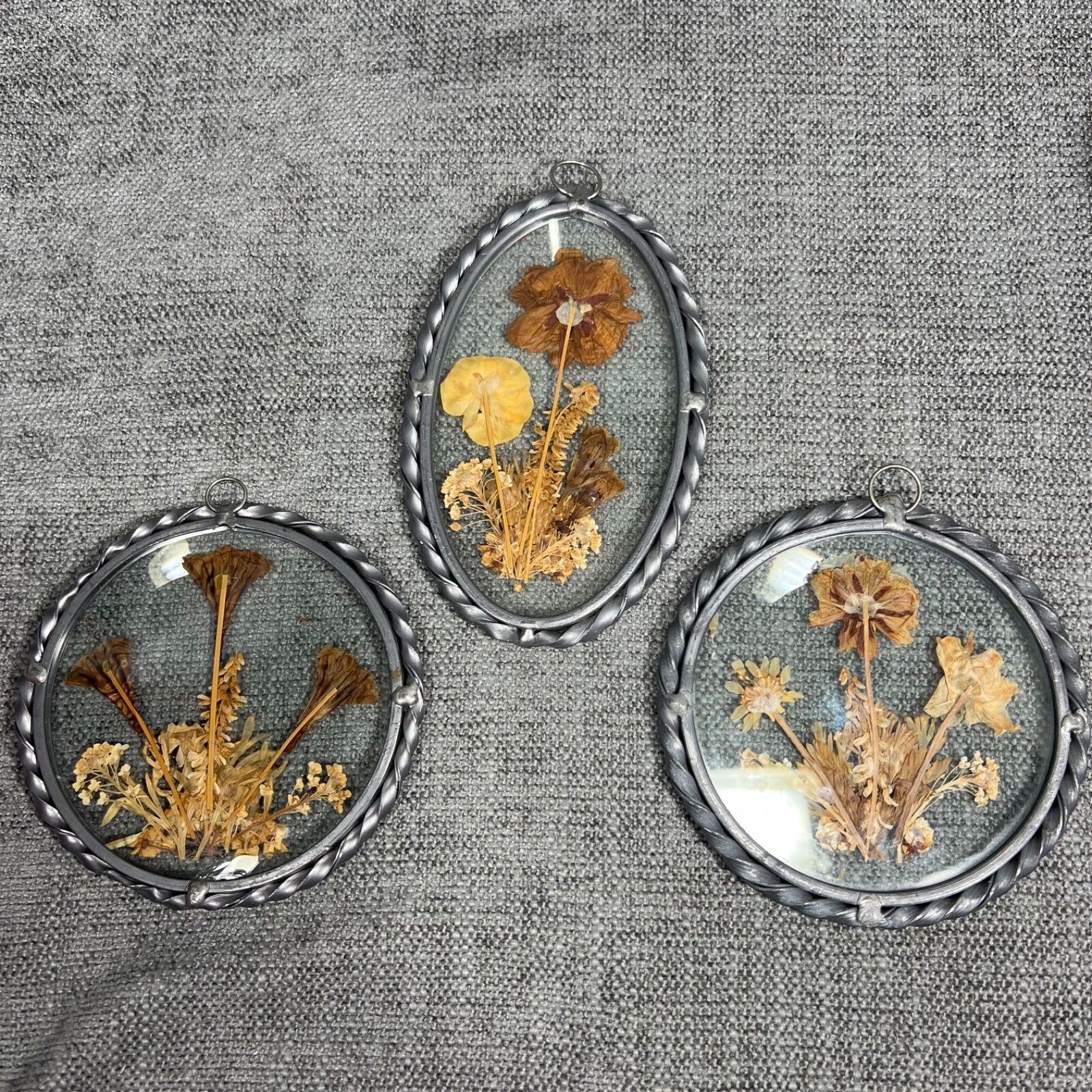 3 Lasting Impressions Dried Flower Wall Hangings Twisted Pewter Frames USA Made