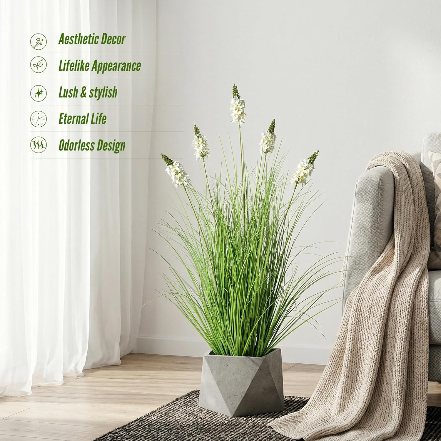Artificial Plants Indoor Tall Grass Plants with Hyacinth Flower 35.4In Tall