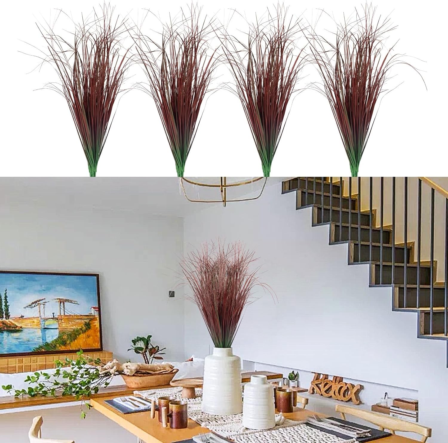 24 Pcs Artificial Wheat Grass, Tall Faux Shrubs for Outdoor Indoor US