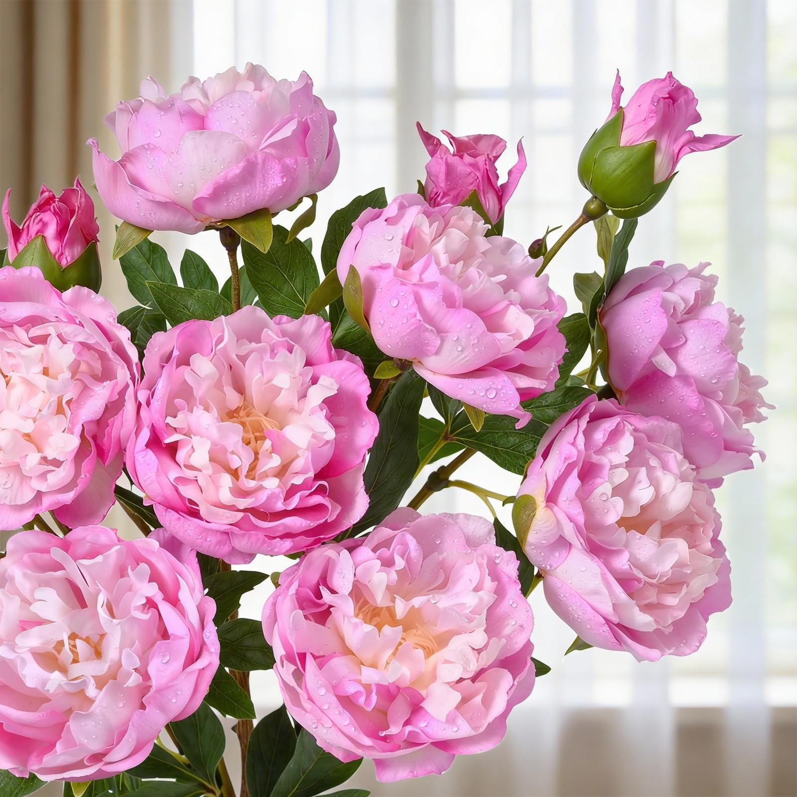 3PCS Real Touch Peonies Artificial Flowers, 22in Pinkish Purple Fake Peonies
