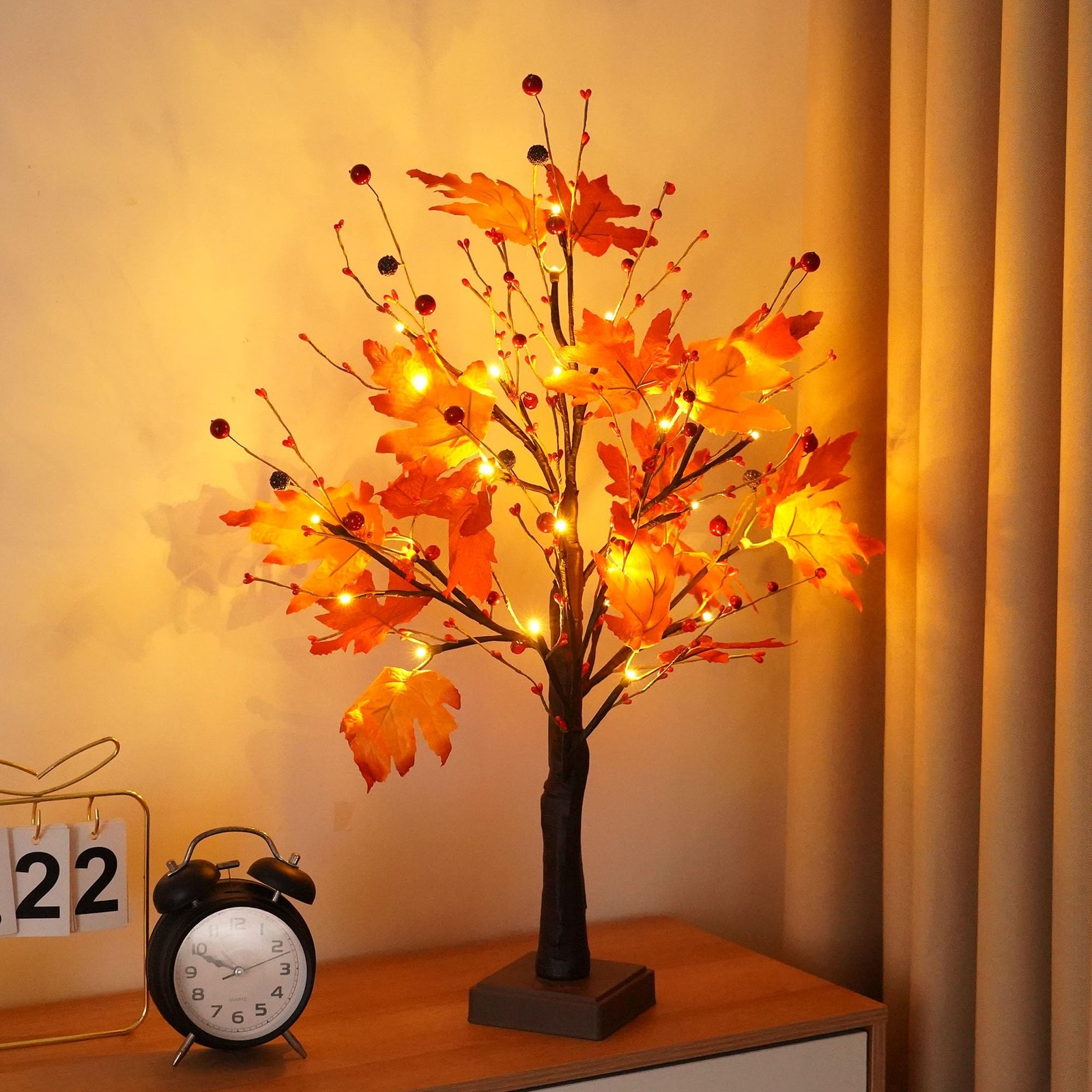 2 FT Artificial Tree with Lights for Fall Decor, 24 LED Autumn Maple Tree for…