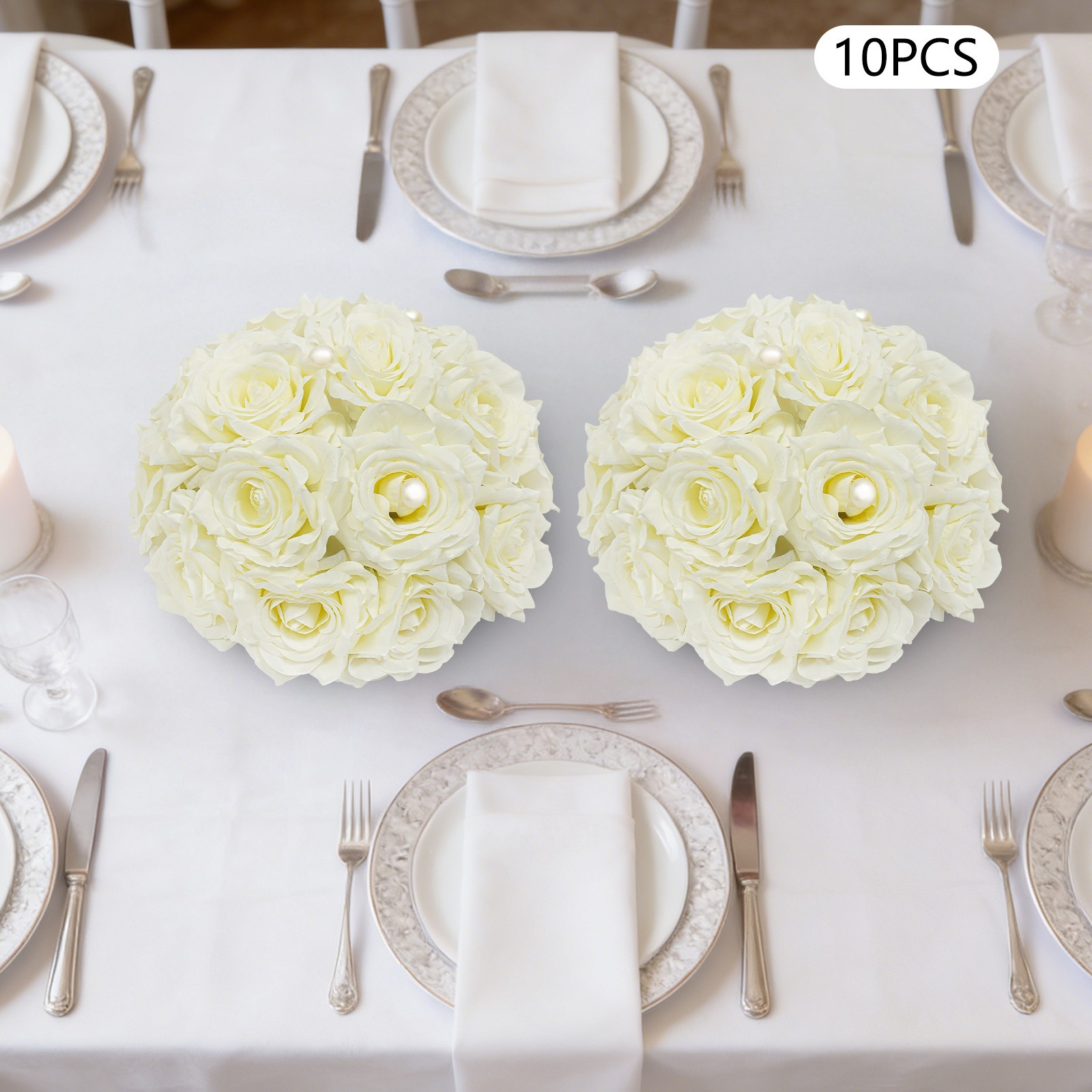 10 Pcs Handmade Bouquet Party Wedding Artificial Flower Balls Deco, Milky White