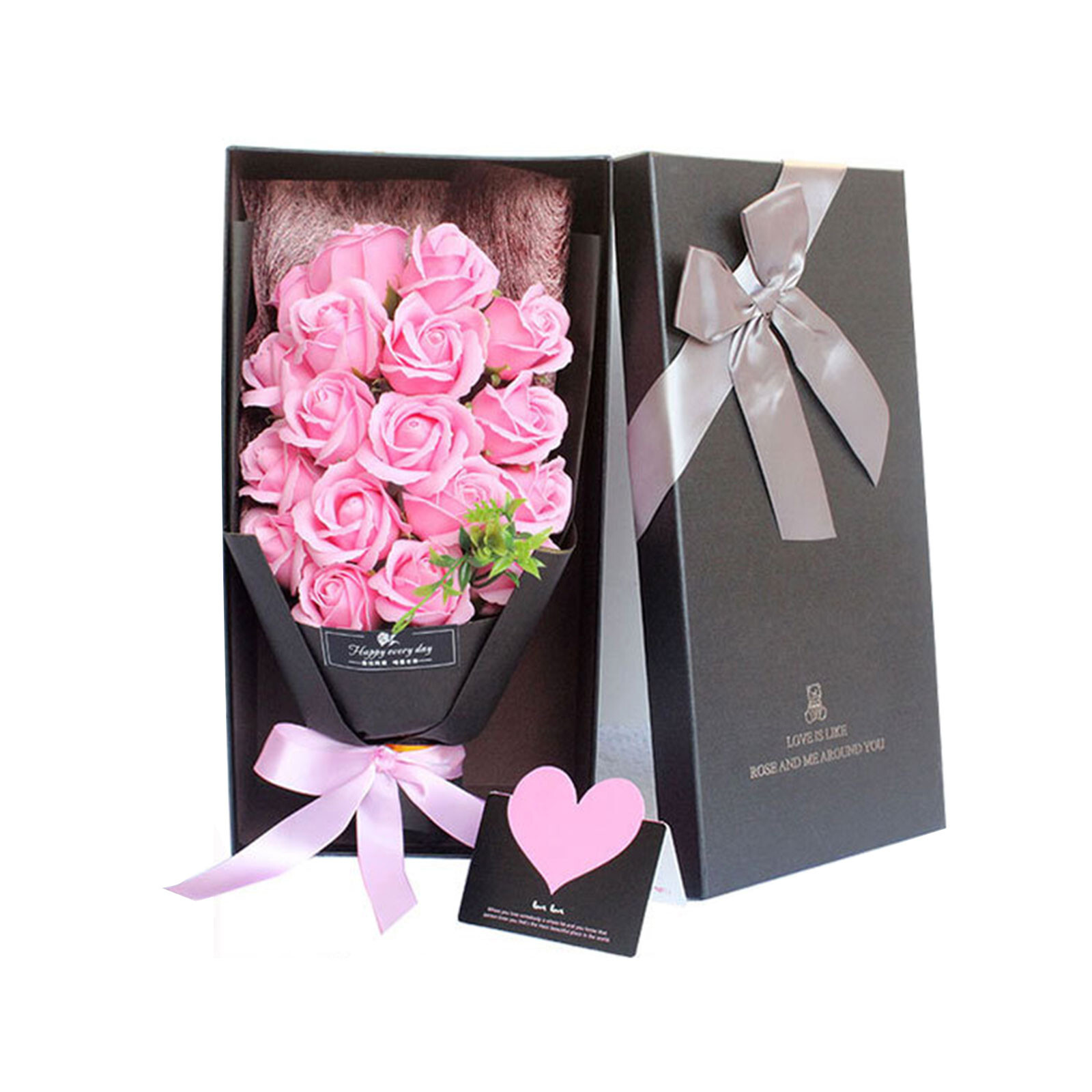 18 Pcs Eternal Baby Pink Rose Soap Flower Bouquet Valentine Girlfriend Wife Gift