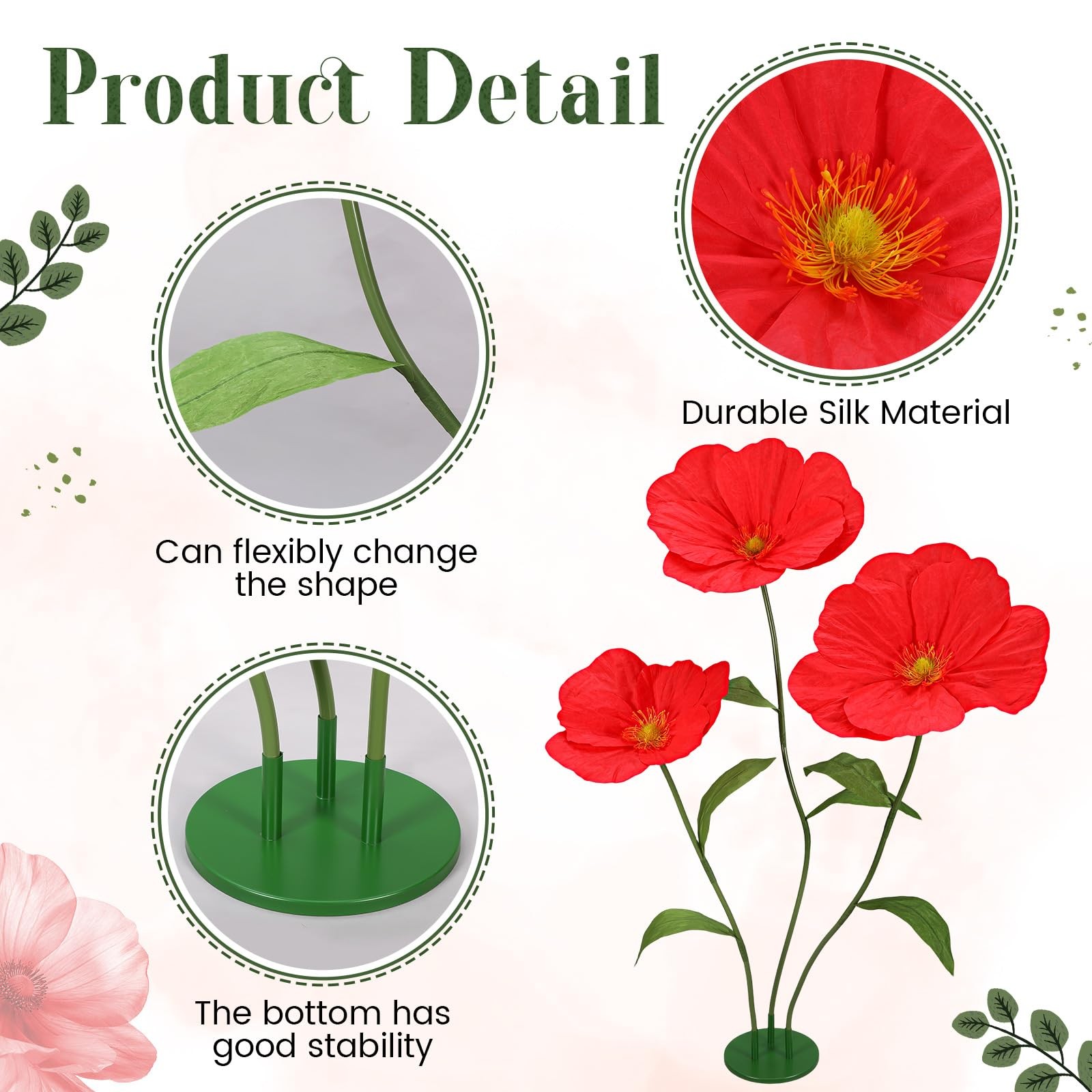 6ft Red Giant Flowers for Decoration with Stand, Large Artificial Poppy, Big …