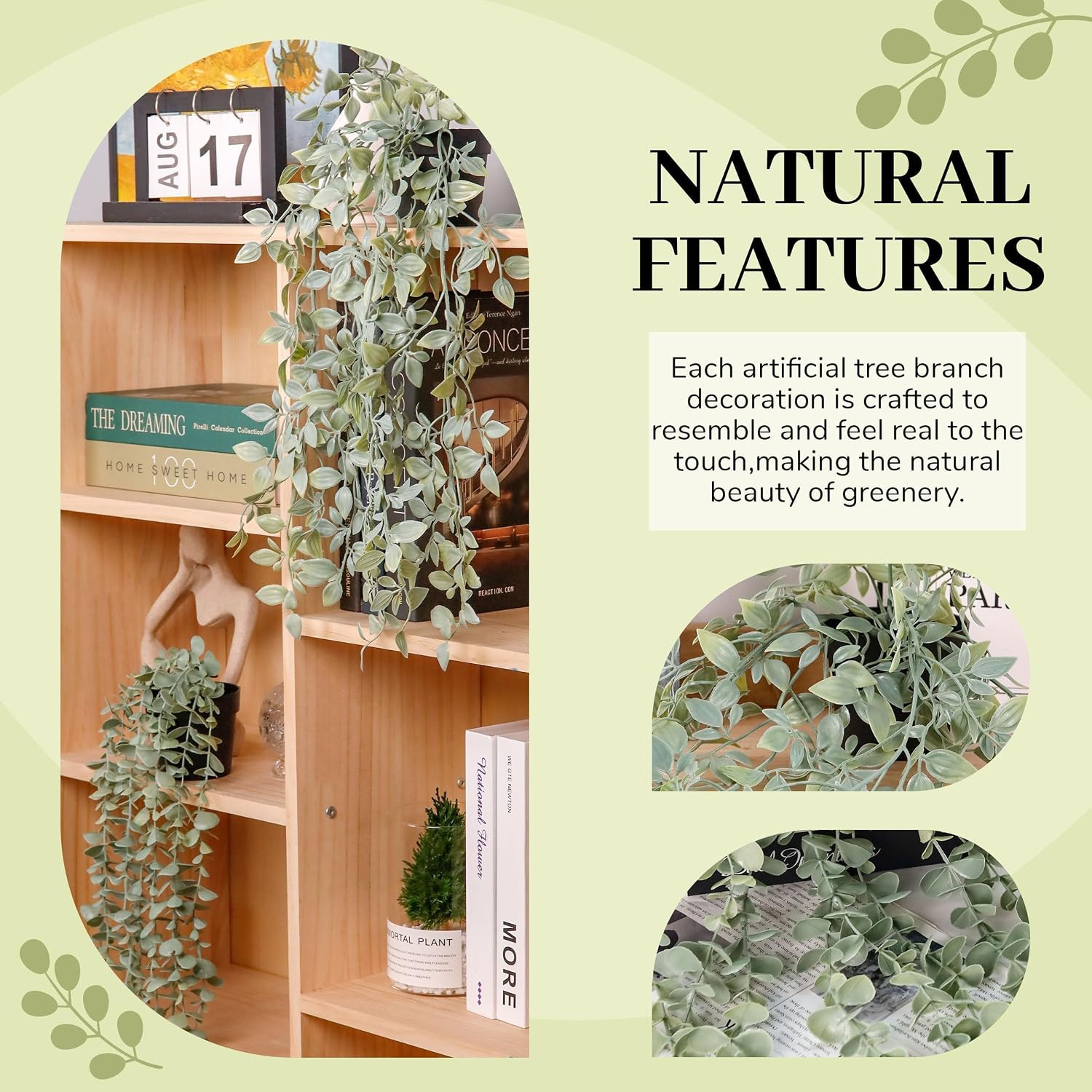 2Pcs Fake Plants Hanging Artificial Decor Faux Potted Eucalyptus and Pea Pod Pla