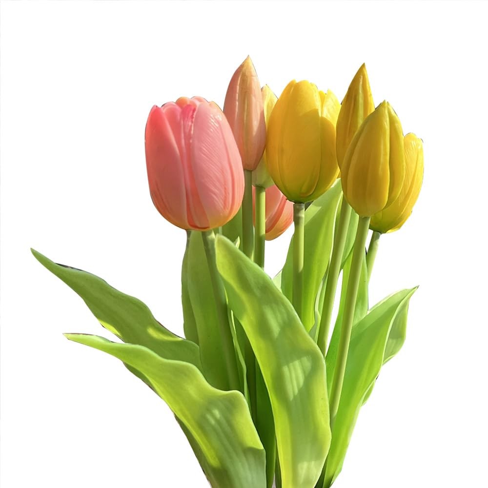 10 PCS Multicolor Artificial Tulip Bundle 6 Tulips 4 Buds Real Touch Wedding