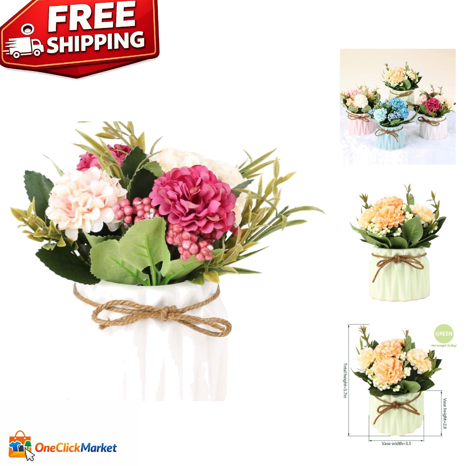 Elegant White Artificial Hydrangea Bouquet with Ceramic Vase for Timeless Decor
