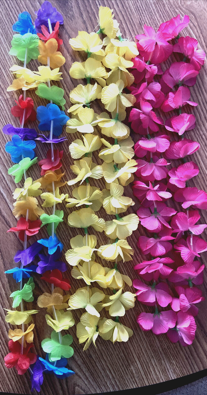 VINTAGE Lot of 3 Artificial Silk Flowers Pink Yellow Multi Hawaiian Lei Necklace