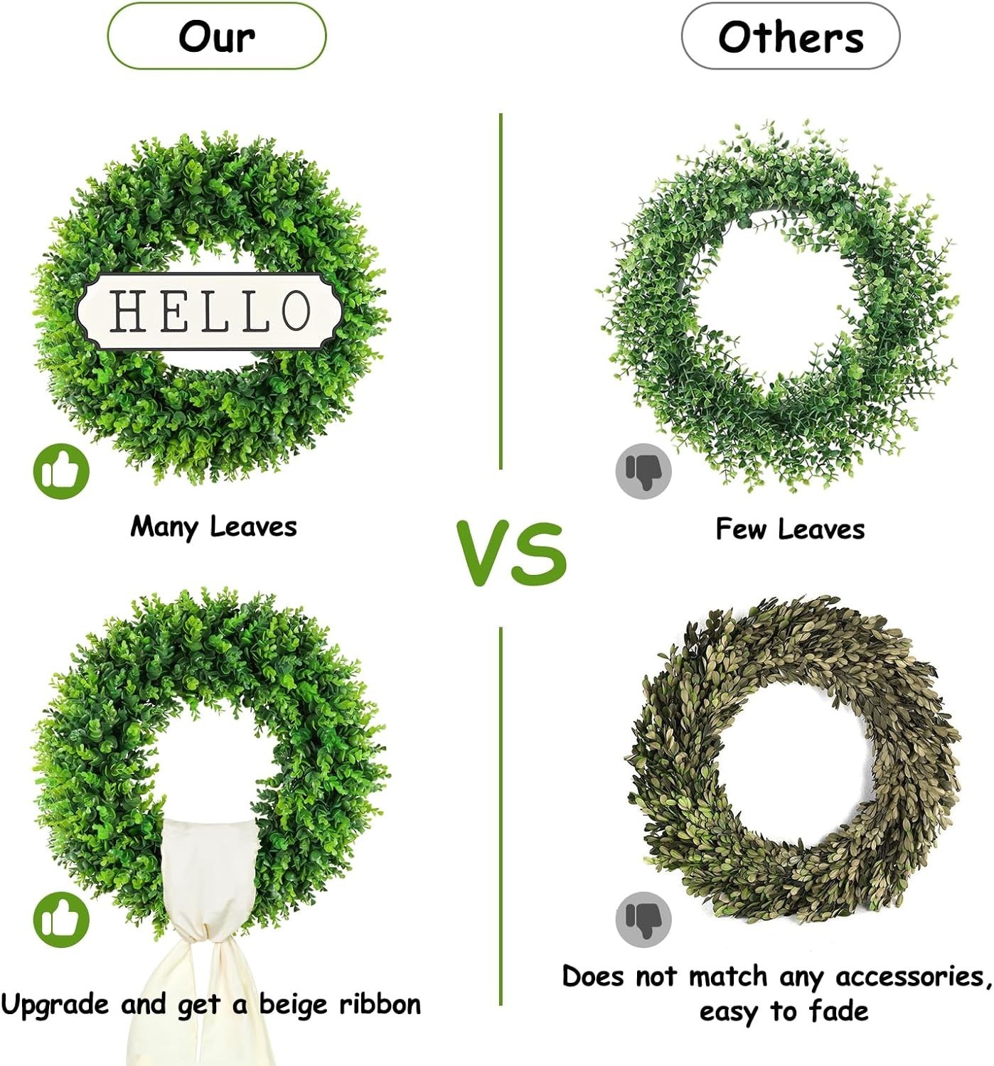 24 inch Boxwood Wreath Green Front Door Decor Handmade Seasonal Decoration