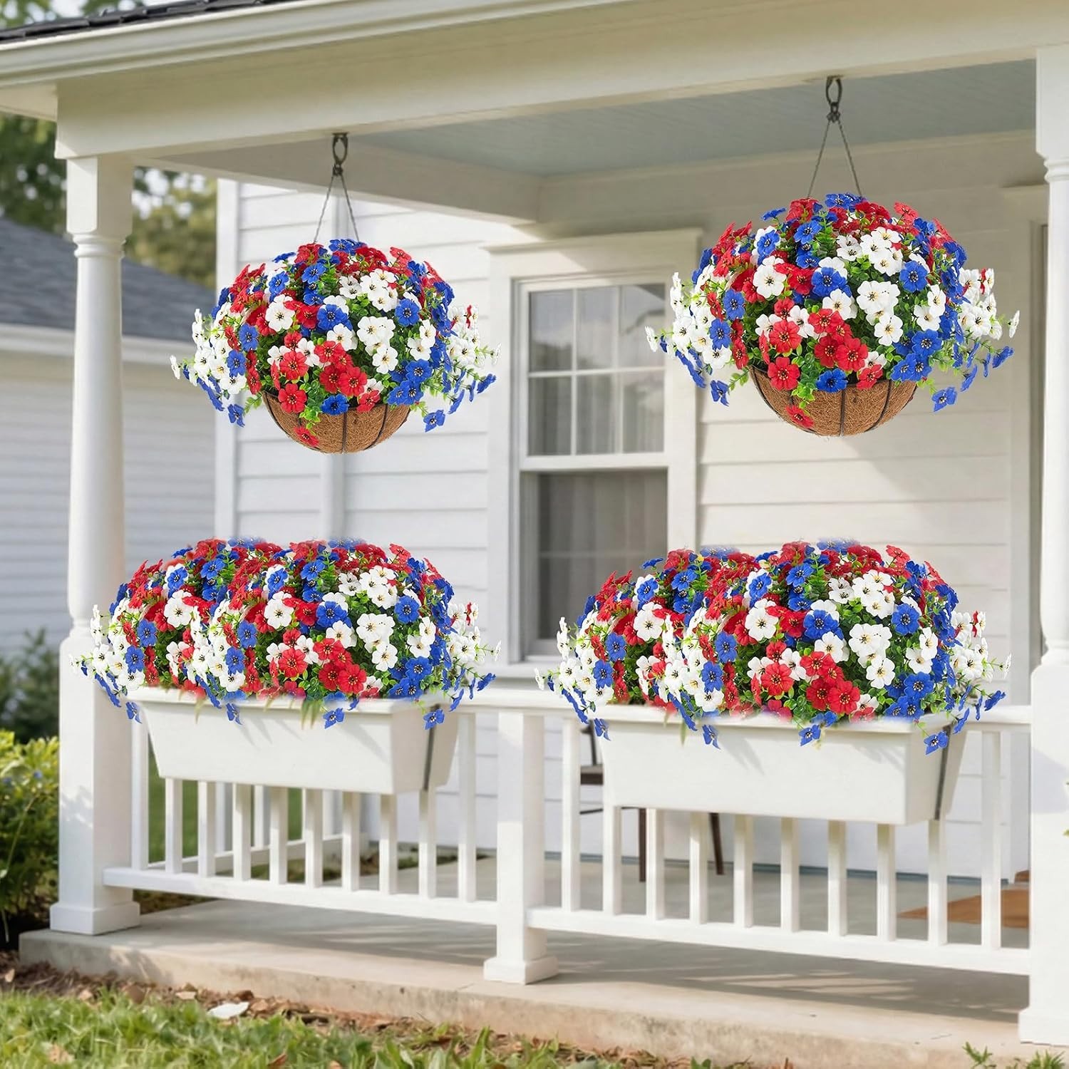 2-Pack Artificial Outdoor Flowers in Red, White, Blue