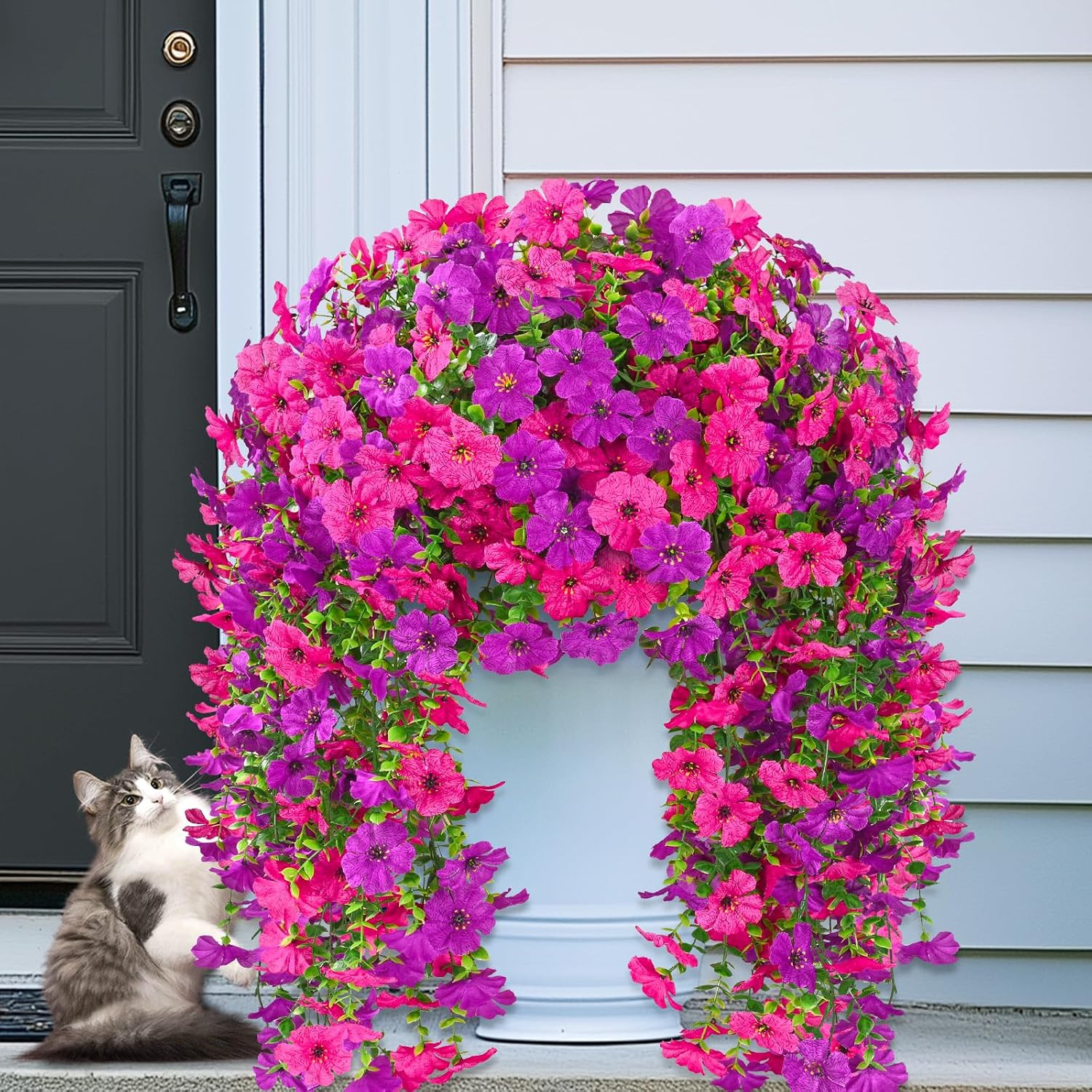 4 Pcs Look Real Artificial Flowers for Outdoors, Realistic Fake Artificial Hangi