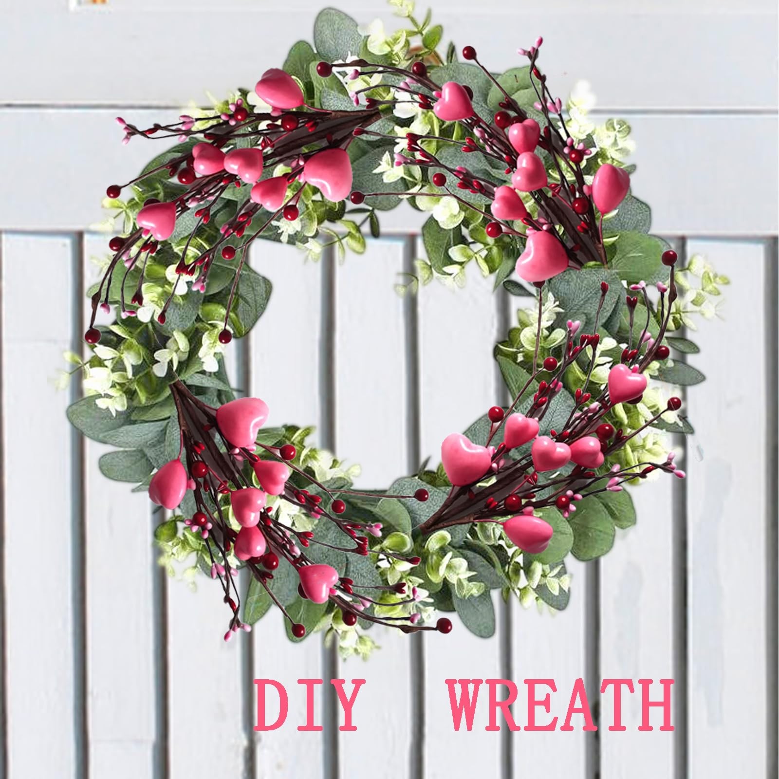 4PCS ARTIFICIAL FLOWER RED HEART SHAPED VALENTINE TREE DECOR BERRY BRANCHES VALE