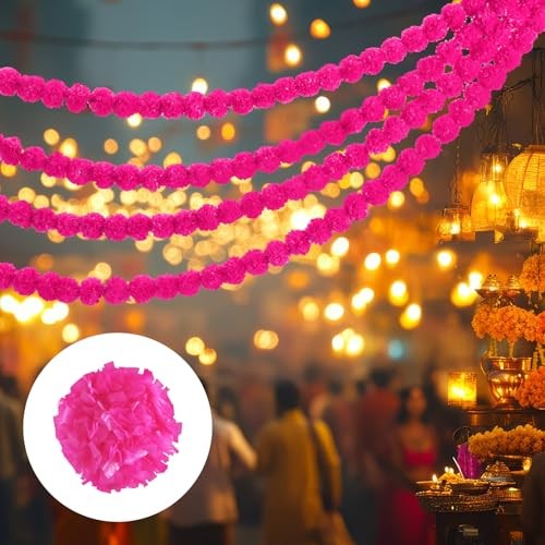 15 Pack Marigold Garland for Decoration 5 ft Long Strands Faux Rose Red