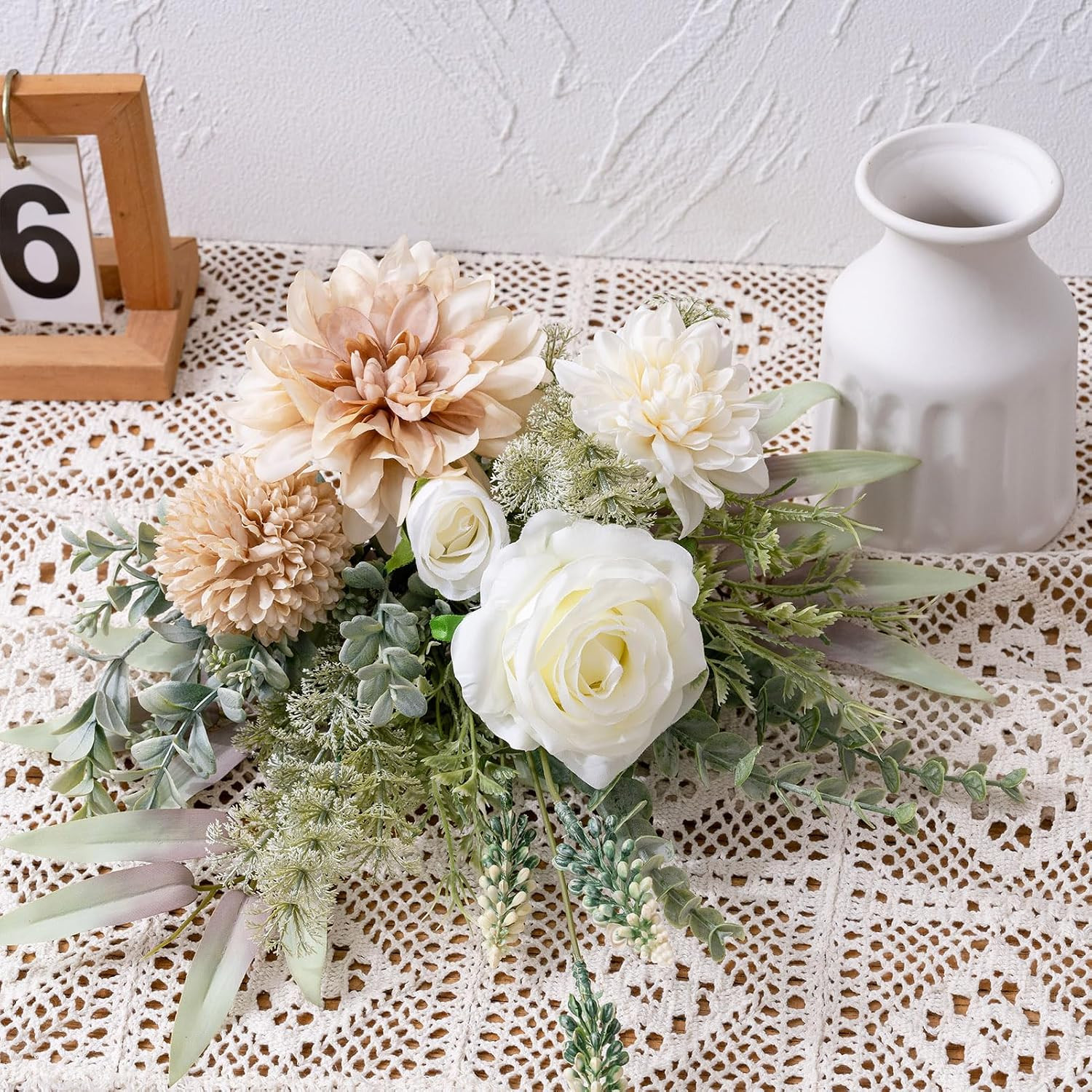 Fake Flowers in Vase, Artificial Flowers with Vase, 15.7” Floral Arrangements f