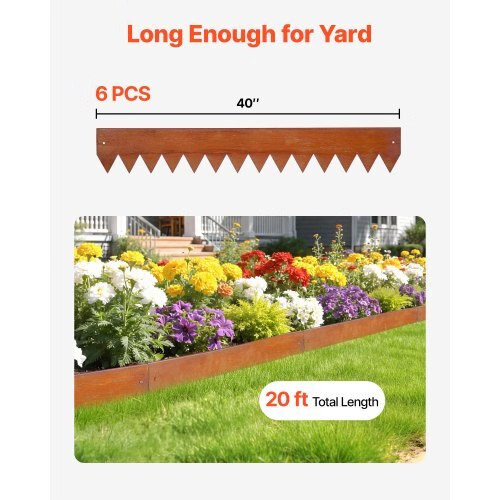 Corten Steel Landscape Edging, 6-Pack 40 x 6 Inch Metal Edging for Landscaping w