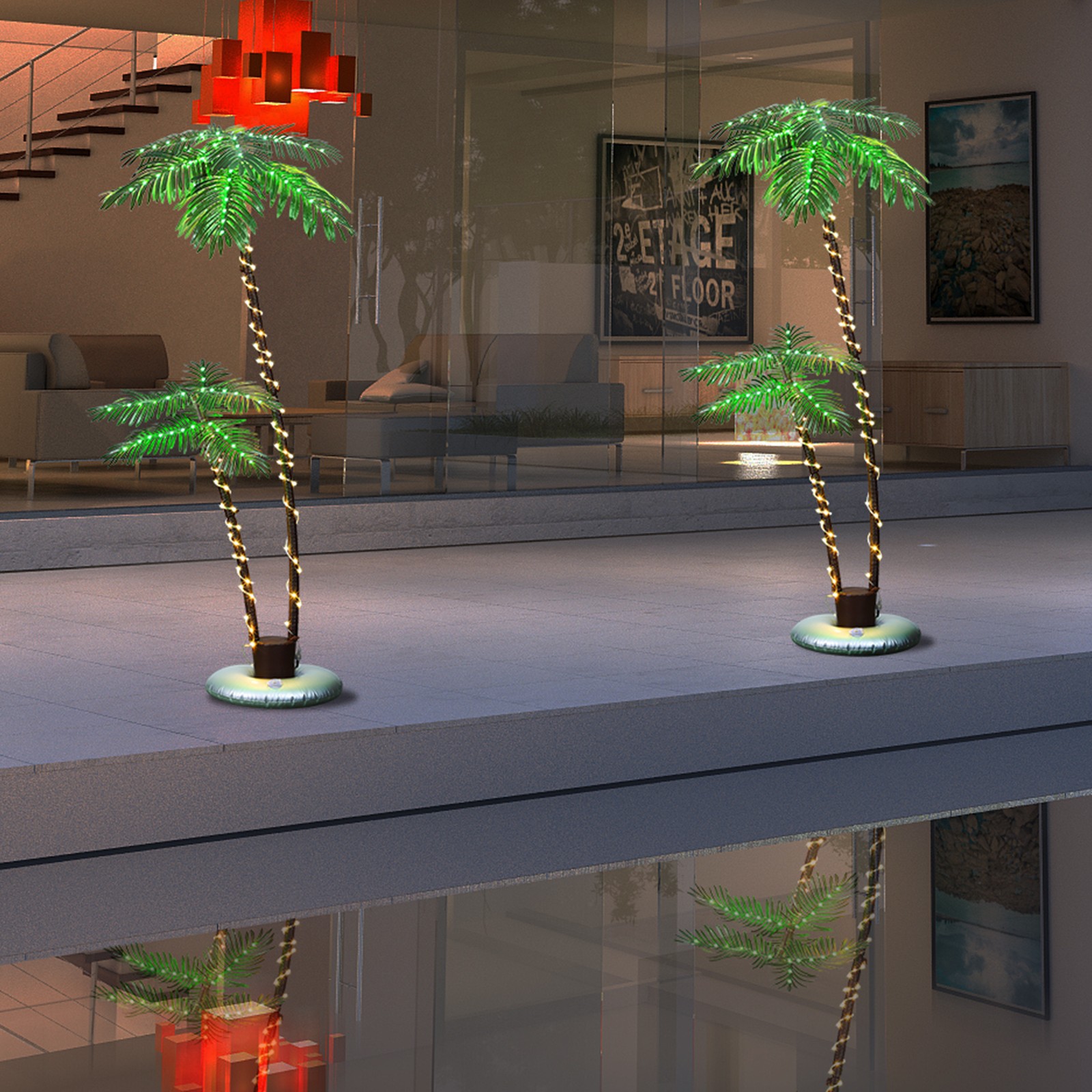 6FT Lighted Palm Tree, Artificial Tree w/LED Lights for Patio Beach Pool Party
