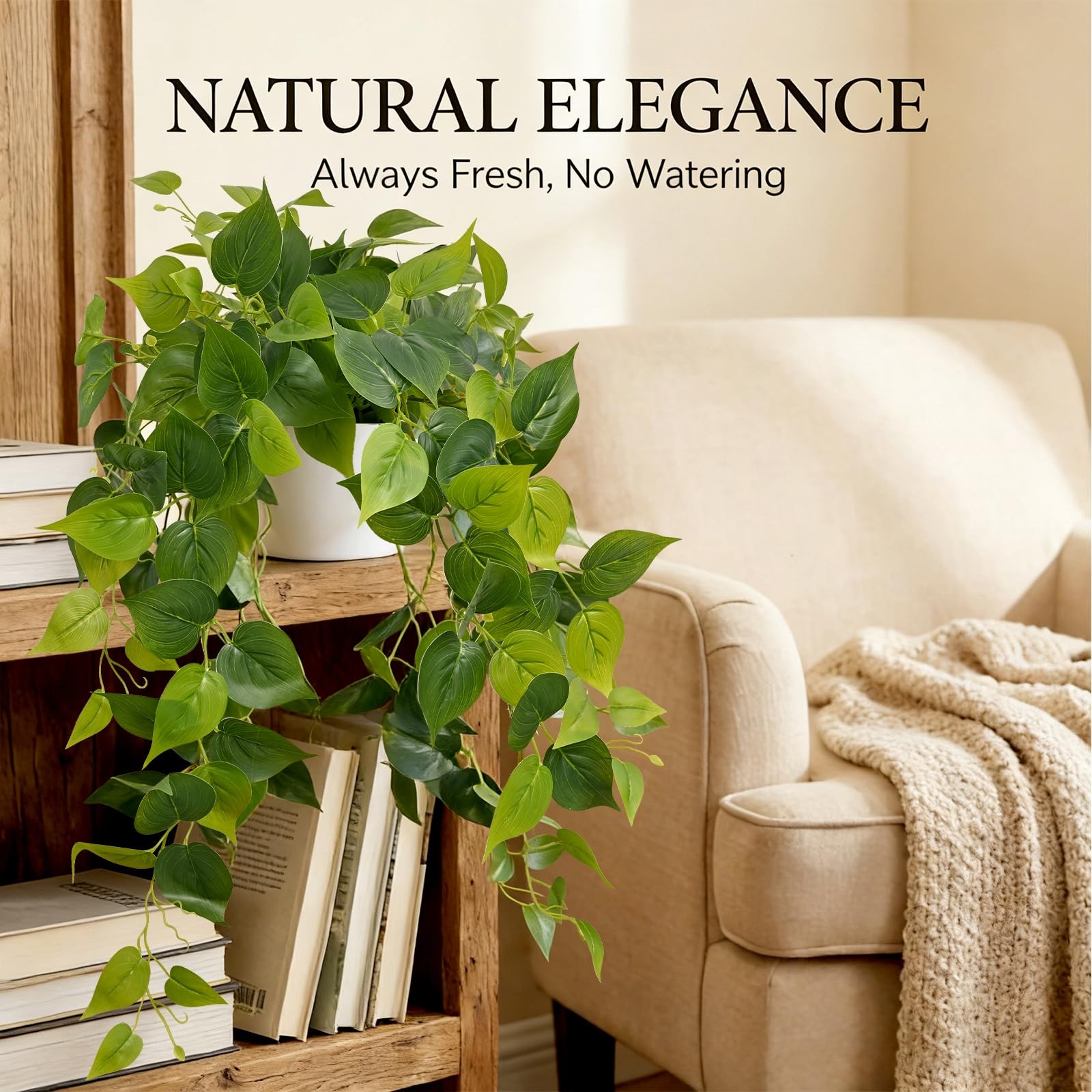 1 PCS 34″ Artificial Plants Indoor Realistic Fake Pothos Hanging Silk Vines