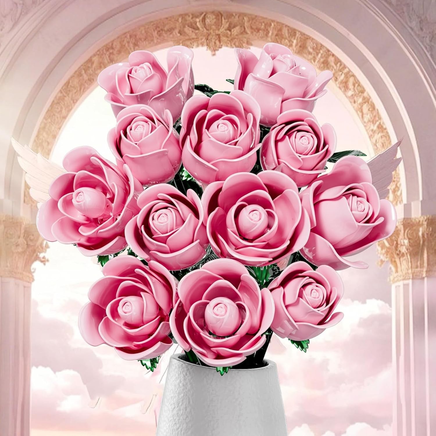 Pink Rose Bouquet Building Set for Girls & Boys – 12 Pack Botanical Collectio…