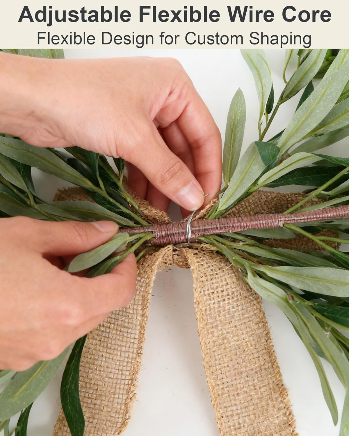24″ Handmade Olive Swag Set with Burlap Bow – Perfect for Home Decor & Events