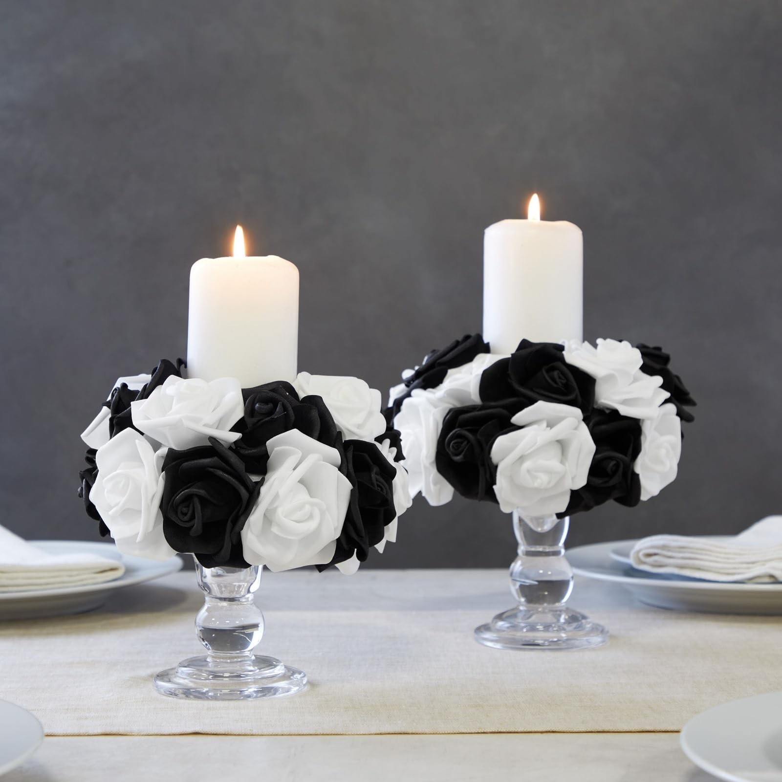 Black & White Roses Stemless Foam Rose Heads – 100 Pack, 3 in Polyethylene Cr…