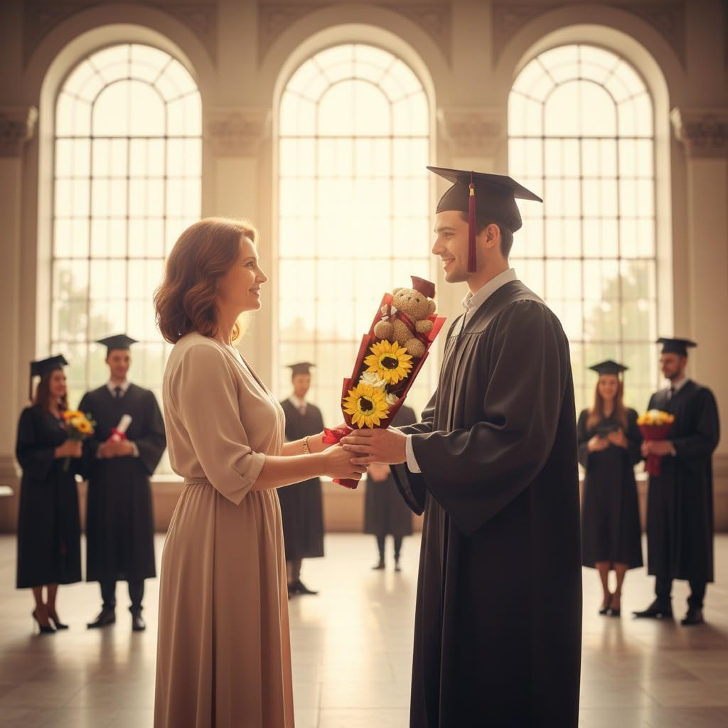 2026 13″ Graduation Bear Bouquet Rose Sunflower Scented Soap Flower Bouquet Mini