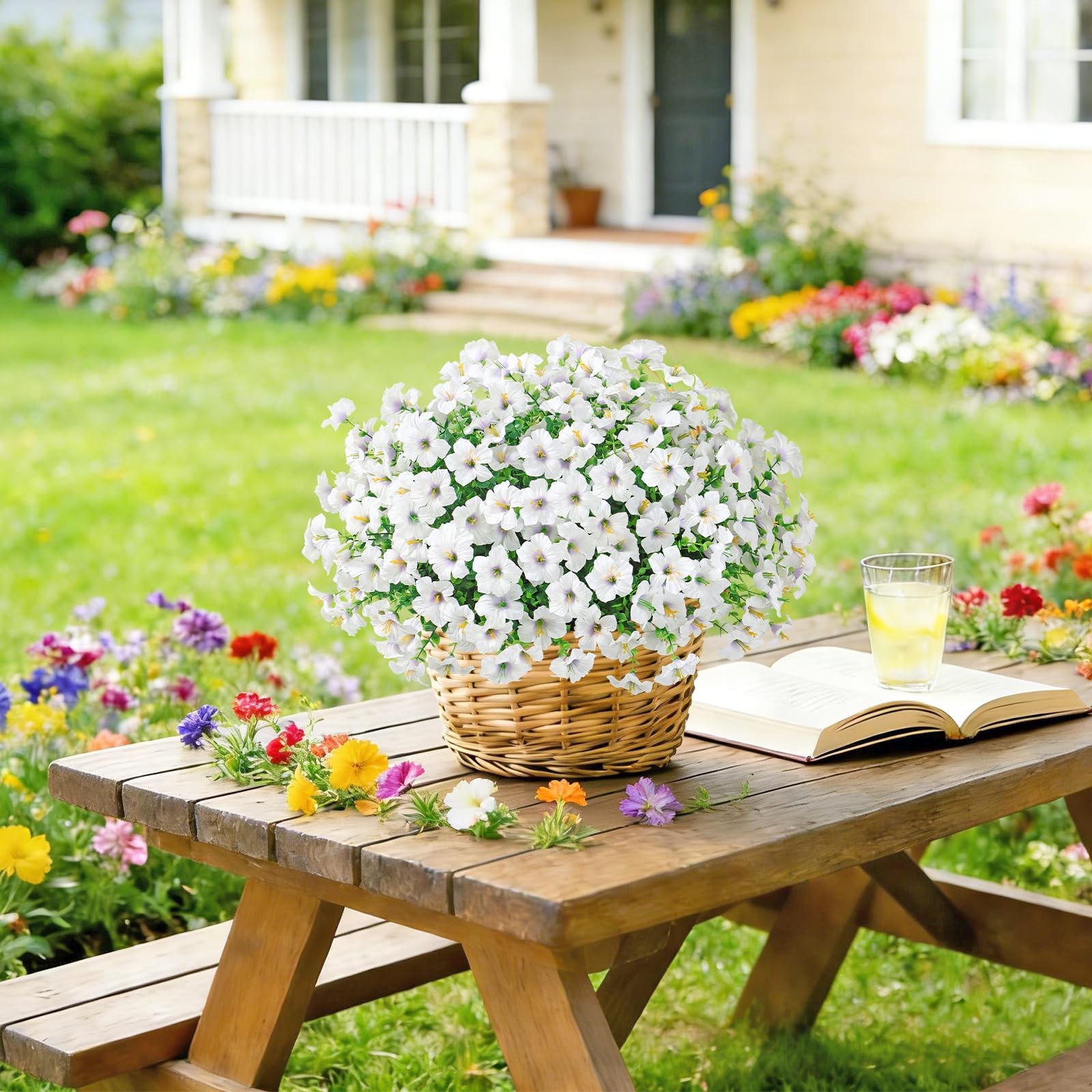 Artificial Flowers for Outdoor Decoration, 12PCS Faux White Petunias Silk Flo…