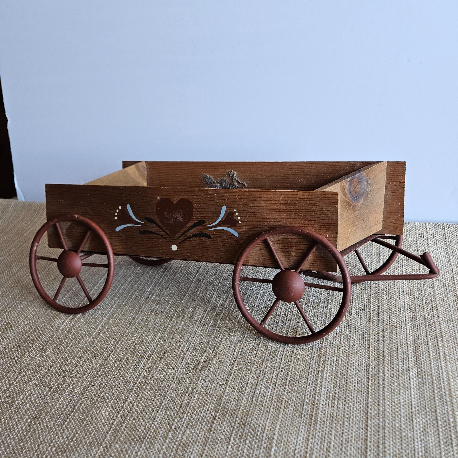 Rustic Wooden Wagon Decor Primitive Farmhouse Country Planter Cart 13″