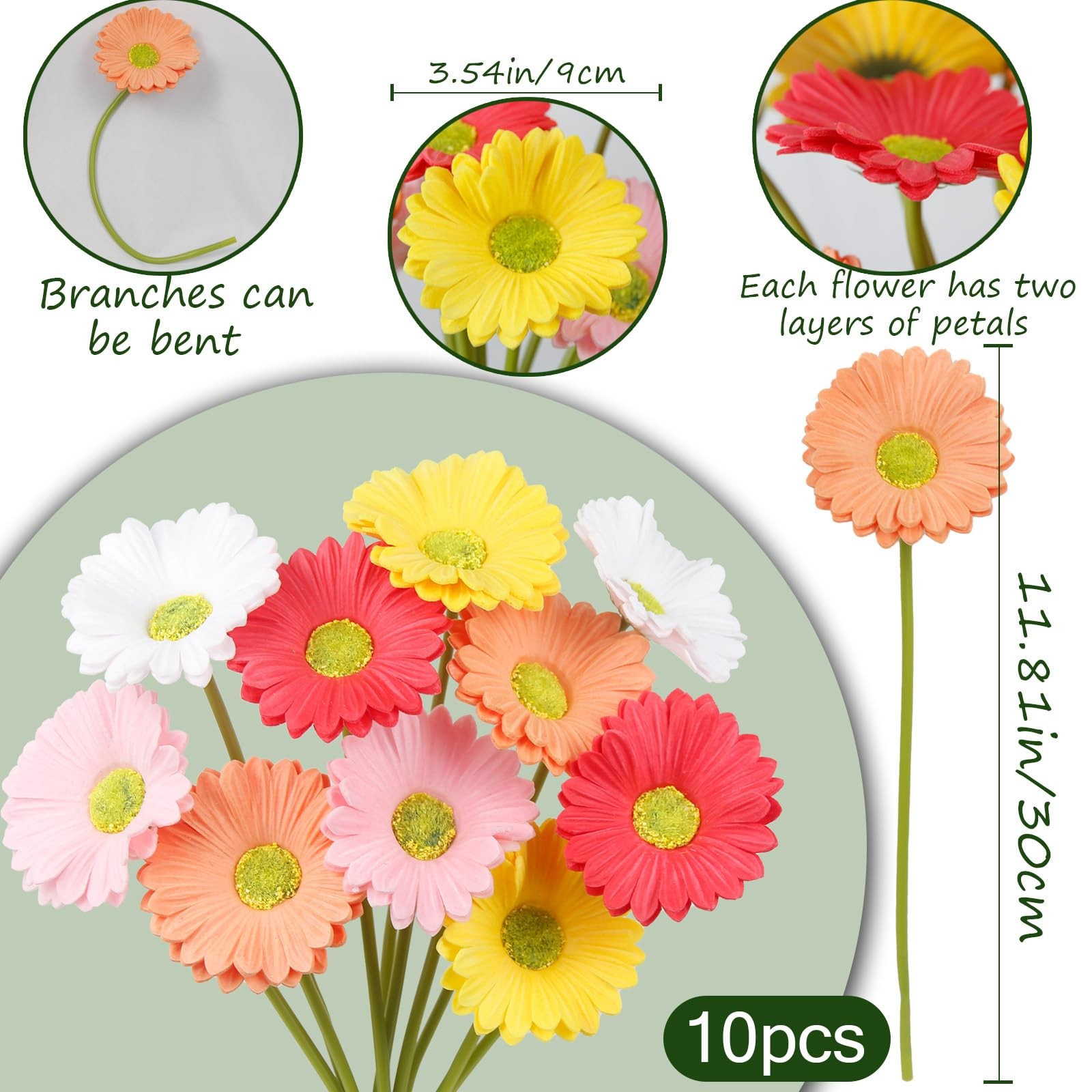 10PCS Artificial Gerbera Daisies Real Touch Fake Flowers Multicolor Wedding DIY