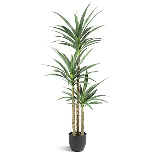 Artificial Tree 5.3Ft Faux Agave Plant with 3 Heads in Plastic Pot 4ft 10in