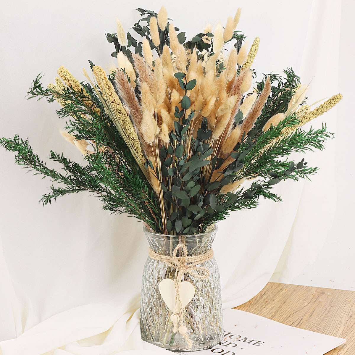 85Pcs 17″ Tall Boho Natural Dried Pampas Grass Bouquet Total Decor Wedding Party