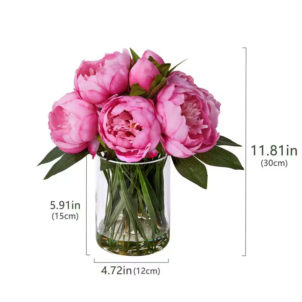 12In Artificial Peony Flowers Faux Peach Pink Peony Fake Flower for Vase Silk Fl
