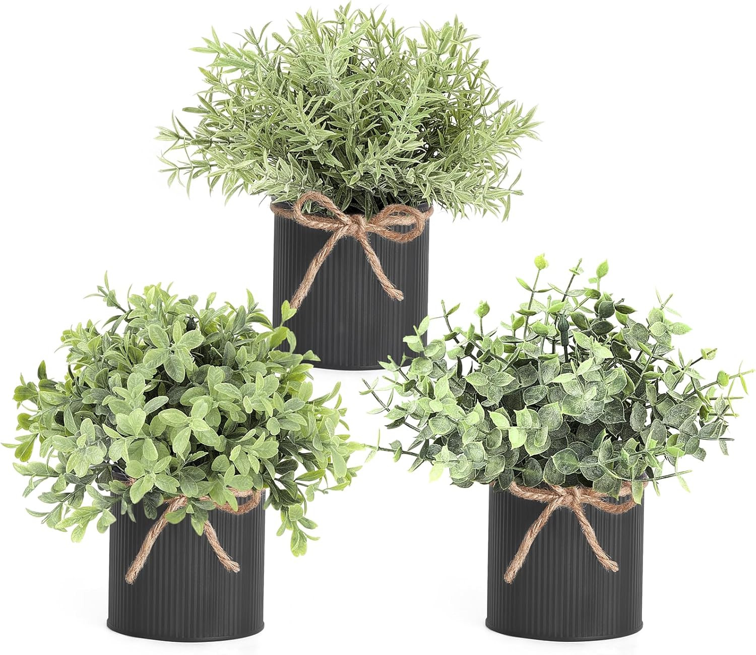 Fake Plants in Farmhouse Galvanized Metal Pots Table Centerpiece Rustic Home Dec