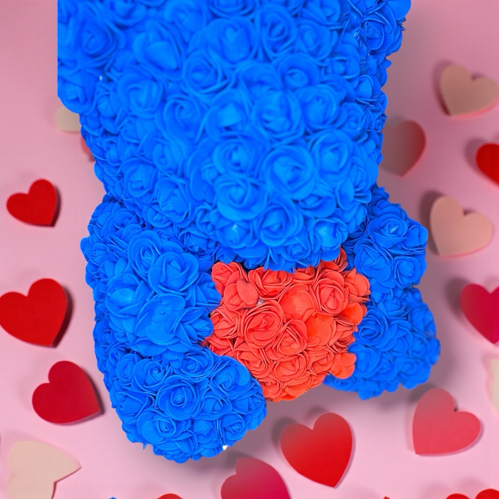 13” Eternal Rose Teddy Bear Blue Valentine’s Gift Faux Roses Gift Wrapped