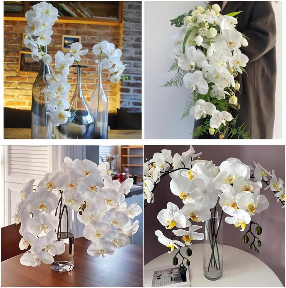 27inch Tall Artificial Phalaenopsis Flowers 6 Pcs White Artificial Orchid Flower