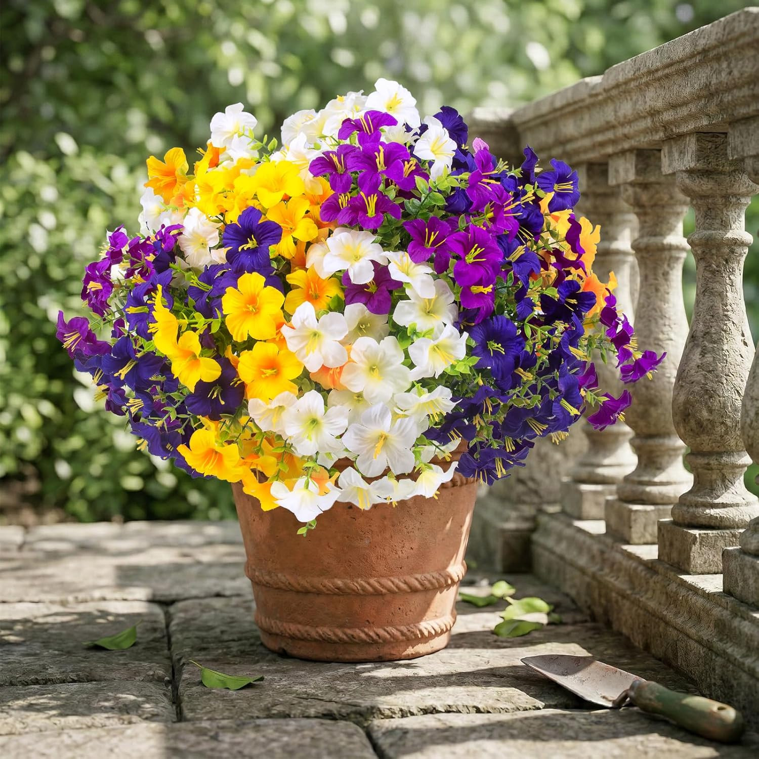 16 Pcs Faux Petunias Artificial Flowers for Outdoors, UV Resistant Fake Petunias