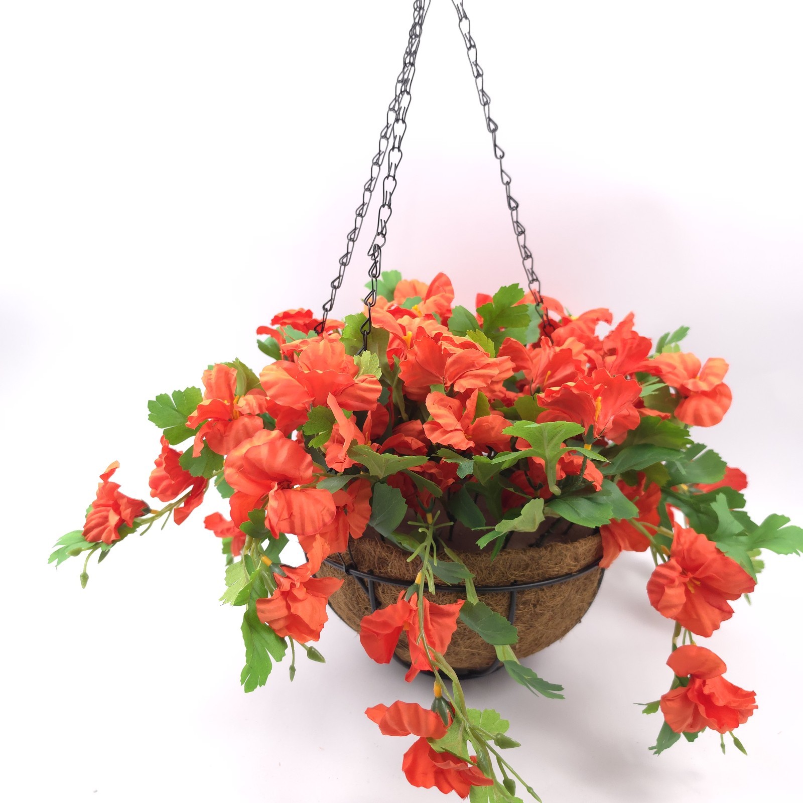 Wicker Park 20″ Faux Orange Impatiens Hanging Basket Floral Decor Flowers
