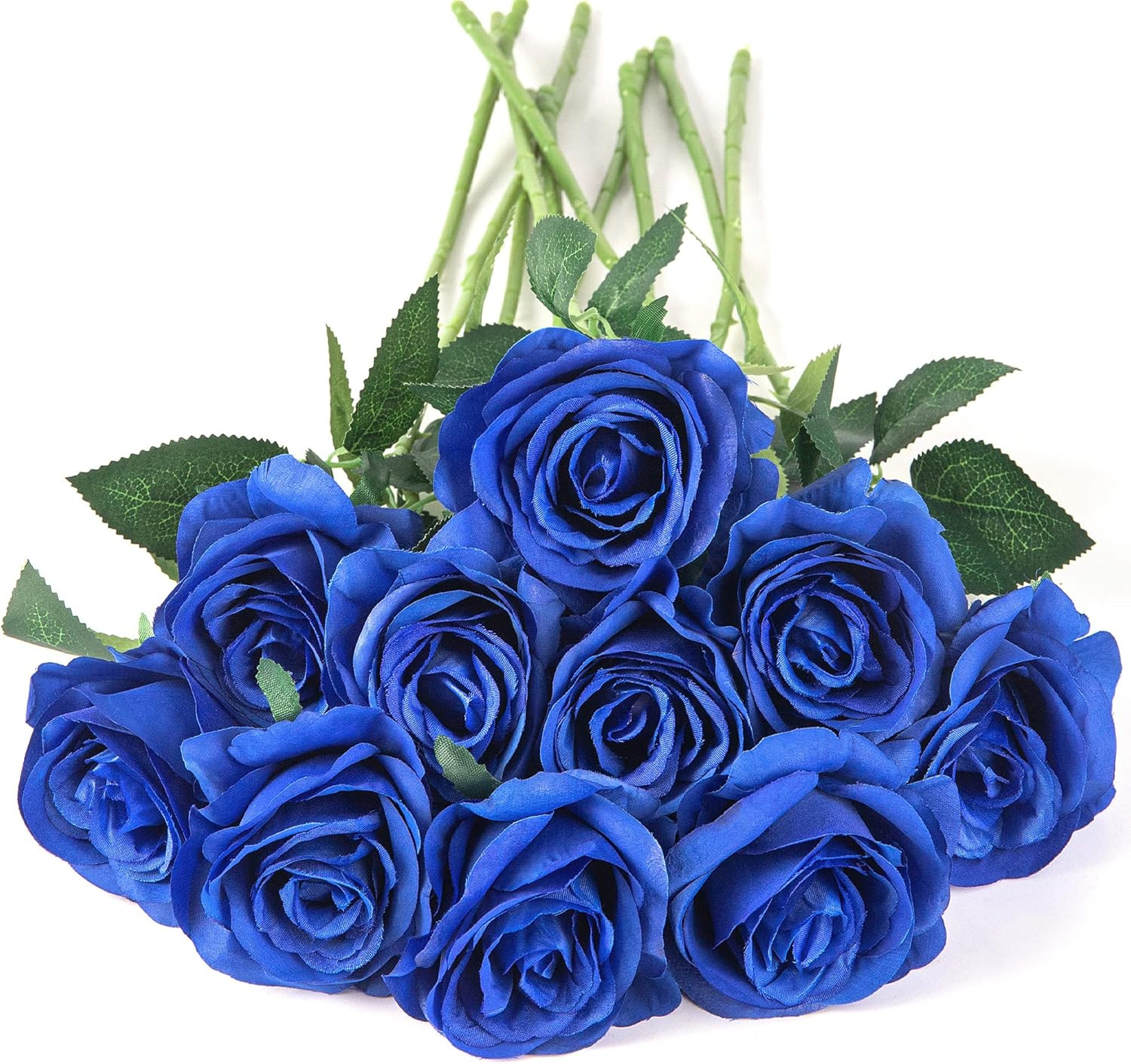 10pcs Royal Blue Artificial Silk Roses Long Stem Flowers for Wedding Decor DIY